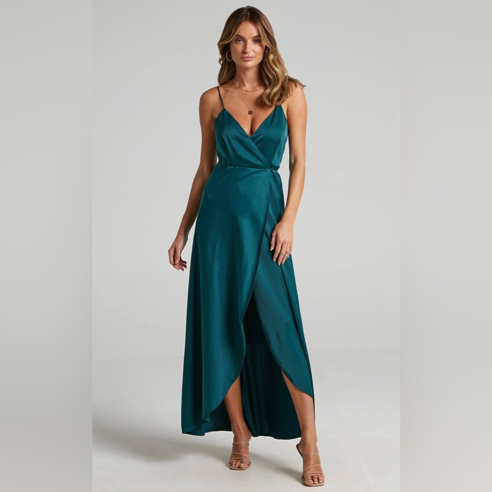 Showpo Emerald Green Satin Dress- Mine Would Be You